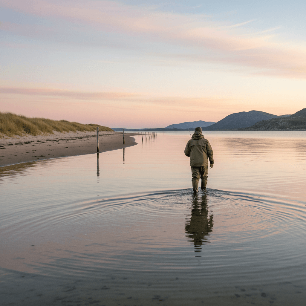 Fisker i waders ved dansk fjord