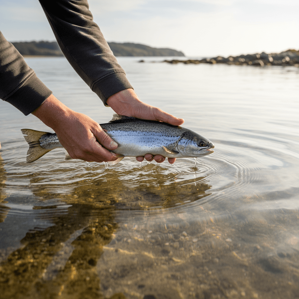 Fisker der skånsomt genudsætter en fisk