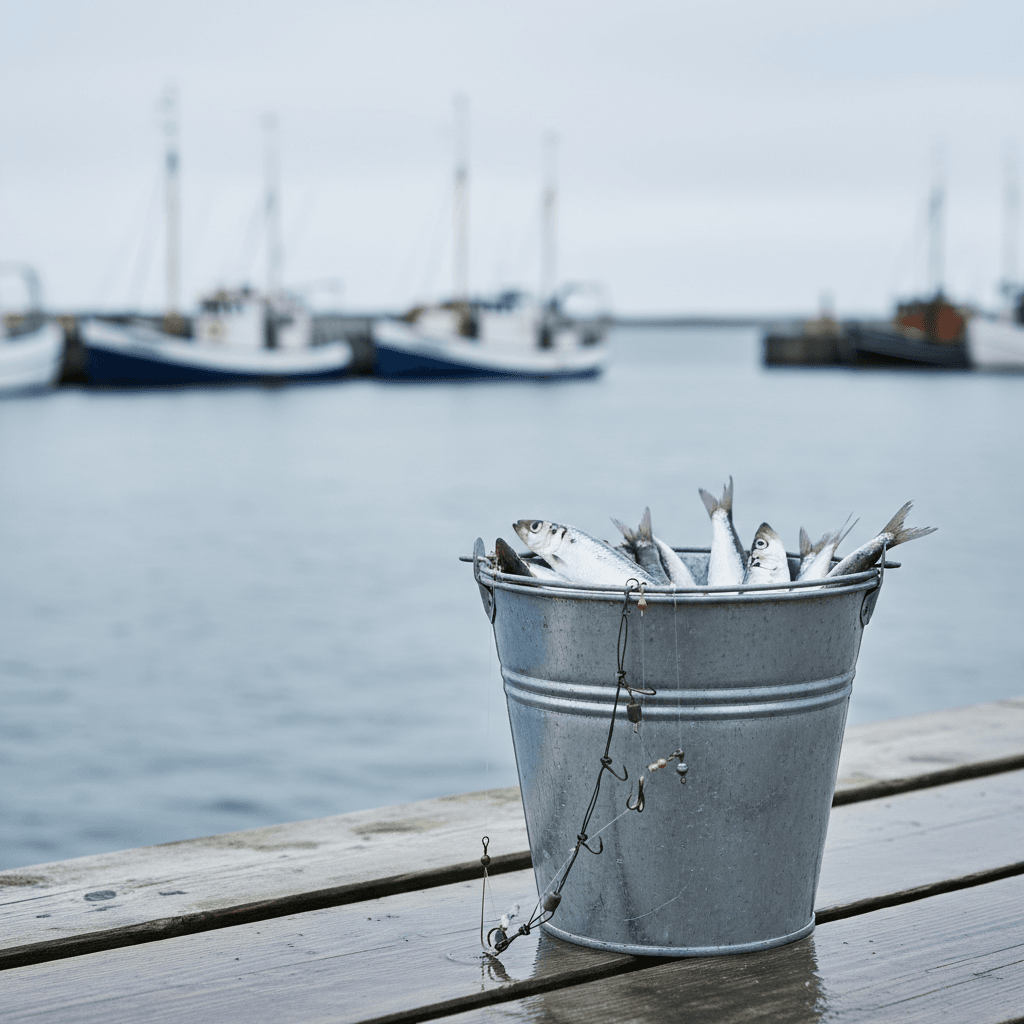 Sild i spand på dansk havn